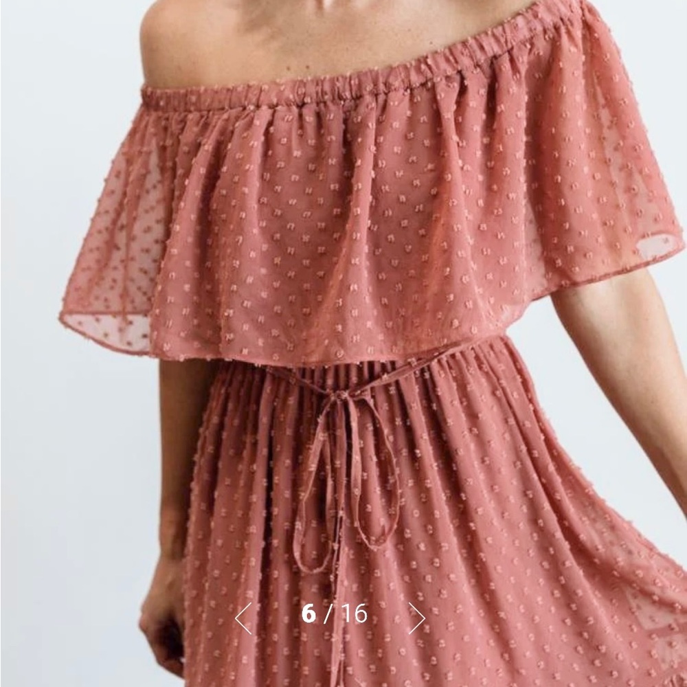 Baltic Born Swiss Dot Off the Shoulder Maxi Dress Dusty Mauve Size Small - Picture 2 of 8